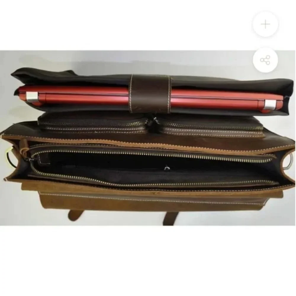 Handmade CRAZY HORSE LEATHER RETRO DESIGNER BUSINESS BRIEFCASE - Picture 3 of 6